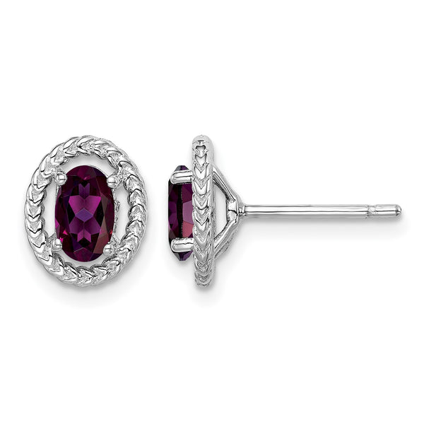 Sterling Silver Rhod-plat Rhodolite Garnet Oval Post Earrings 9.6 in - Birthstone Company