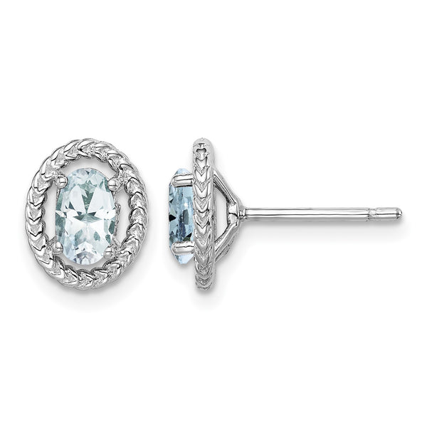 Sterling Silver Rhod-plat Aquamarine Oval Post Earrings 9.6 in - Birthstone Company