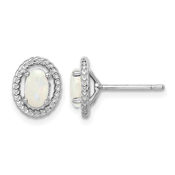 Sterling Silver Rhod-plat Milky Opal Oval Post Earrings 9.6 in - Birthstone Company