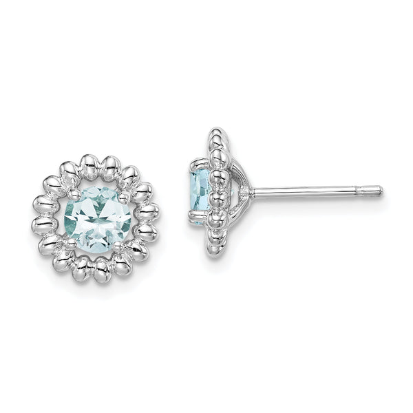 Sterling Silver Rhod-plat Aquamarine Earrings