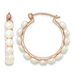 Sterling Silver Rose-tone 18k Flash Gold-plated 4-5mm White Button Freshwater Cultured Pearl Hoop Earrings - Birthstone Company