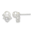 Sterling Silver CZ and Glass Pearl Post Earrings 11 in - Birthstone Company