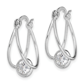 Sterling Silver Rhodium-plated CZ Double Hoop Earrings