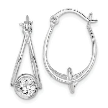 Sterling Silver Rhodium-plated CZ Double Hoop Earrings