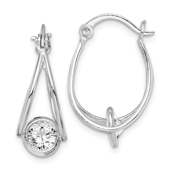 Sterling Silver Rhodium-plated CZ Double Hoop Earrings