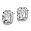 Sterling Silver RH-plated Polished 10x8mm Cushion CZ Halo Post Earrings - Birthstone Company