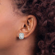 Sterling Silver RH-plated Polished 10x8mm Cushion CZ Halo Post Earrings - Birthstone Company