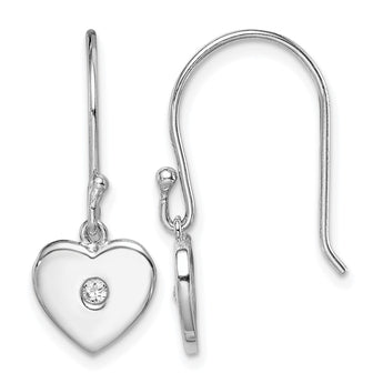 Sterling Silver Rhodium-plated CZ Heart Dangle Earrings - Birthstone Company
