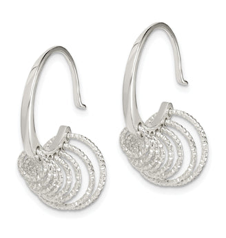 Sterling Silver Polished & Diamond-cut Circles Dangle Hoop Earrings