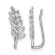 Sterling Silver Rhodium-plated Polished & Textured Leaf Ear Climber Earring - Birthstone Company