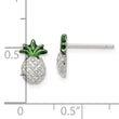 Sterling Silver Rhod-plated Pineapple w/Green Enamel Post Earrings