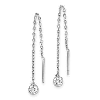 Sterling Silver Rhodium-plated CZ Bezel Chain Threader Earrings - Birthstone Company