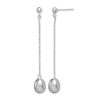 Sterling Silver Rhodium-plated 7-8mm Grey Teardrop Freshwater Cultured Pearl Post Dangle Earrings - Birthstone Company