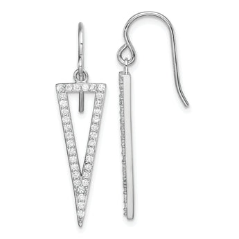 Sterling Silver Rhodium-plated Polished CZ Triangle Dangle Earrings