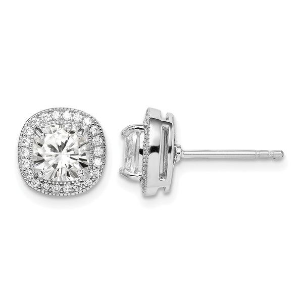 Sterling Silver RH-plated Polished & Textured 6mm CZ Halo Post Earrings - Birthstone Company