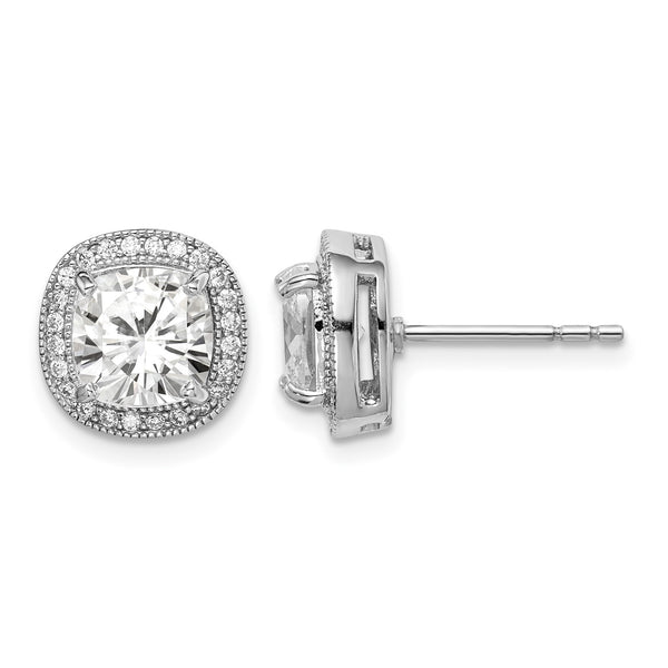 Sterling Silver RH-plated Polished & Textured 7mm CZ Halo Post Earrings - Birthstone Company