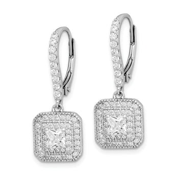Sterling Silver Rhodium-plated Polished CZ Square Leverback Earrings - Birthstone Company