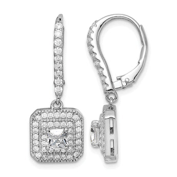 Sterling Silver Rhodium-plated Polished CZ Square Leverback Earrings - Birthstone Company