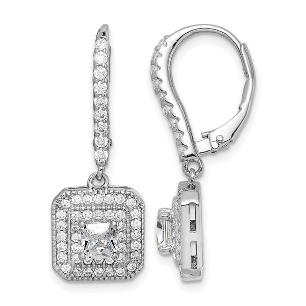 Sterling Silver Rhodium-plated Polished CZ Square Leverback Earrings - Birthstone Company