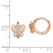 Sterling Silver Rose-tone CZ Butterfly Hinged Hoop Earrings