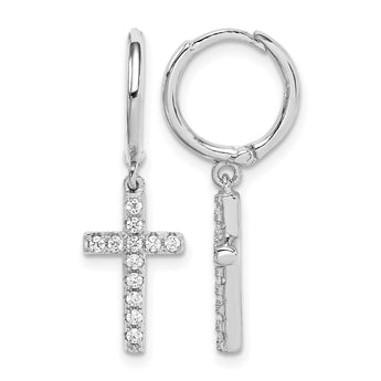 Sterling Silver Rhodium-plated CZ Cross Dangle Round Hoop Earrings - Birthstone Company
