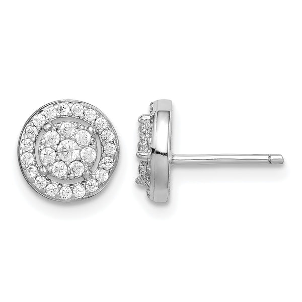Sterling Silver Rhodium-plated Polished Pav‚ CZ Halo Circle Post Earrings - Birthstone Company