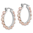 Sterling Silver Rhodium-plated Polished Pink 4-5mm Button Freshwater Cultured Pearl Round Hoop Earrings