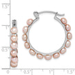 Sterling Silver Rhodium-plated Polished Pink 4-5mm Button Freshwater Cultured Pearl Round Hoop Earrings