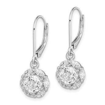 Sterling Silver Rhodium-plated Polished 6mm CZ Halo Leverback Earrings - Birthstone Company