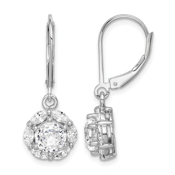 Sterling Silver Rhodium-plated Polished 6mm CZ Halo Leverback Earrings - Birthstone Company