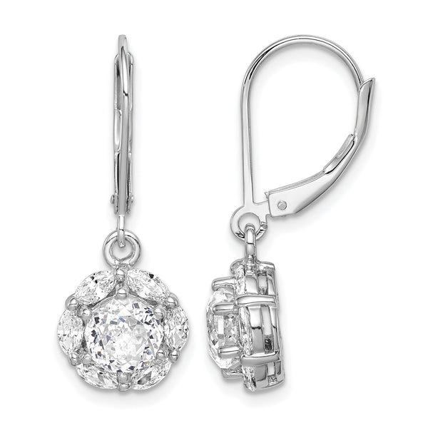 Sterling Silver Rhodium-plated Polished 6mm CZ Halo Leverback Earrings - Birthstone Company