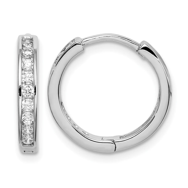 Sterling Silver Rhodium-plated CZ 3x16mm Hinged Hoop Earrings - Birthstone Company