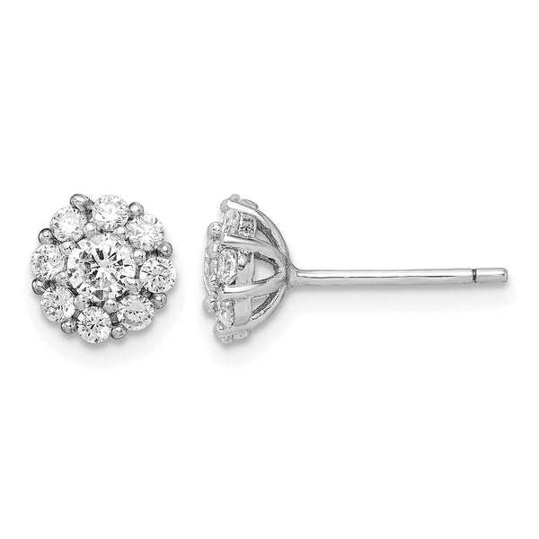 Sterling Silver Rhodium-plated Polished CZ Halo Post Earrings - Birthstone Company