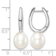 Sterling Silver Rhodium-plated 7-8mm White Rice Freshwater Cultured Pearl Dangle Hoop Earrings - Birthstone Company