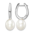 Sterling Silver Rhodium-plated 7-8mm White Rice Freshwater Cultured Pearl Dangle Hoop Earrings - Birthstone Company