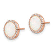 Sterling Silver Rose-Tone Created Opal & CZ Round Halo Post Earrings - Birthstone Company