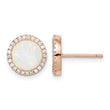 Sterling Silver Rose-Tone Created Opal & CZ Round Halo Post Earrings - Birthstone Company