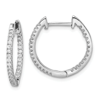 Sterling Silver Rhodium-plated CZ In/Out Hinged Hoop Earrings
