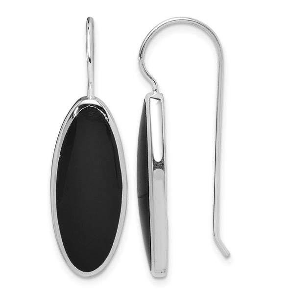 Sterling Silver Rhodium-plated Polished Onyx Oval Dangle Earrings - Birthstone Company