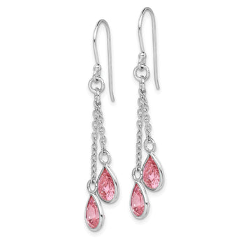 Sterling Silver RH-plated Multi-Strand Pink CZ Teardrop Dangle Earrings - Birthstone Company