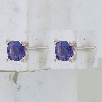 Sterling Silver Rhodium-plated Round 5mm Amethyst Post Earrings - Birthstone Company