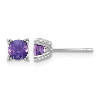 Sterling Silver Rhodium-plated Round 5mm Amethyst Post Earrings - Birthstone Company