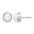 Sterling Silver Rhodium-plated 7-8mm White Button Freshwater Cultured Pearl Post Earrings 9.1 in - Birthstone Company