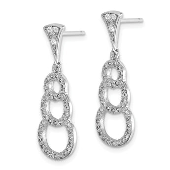Sterling Silver Rhodium-plated CZ 3-Circles Dangle Post Earrings - Birthstone Company
