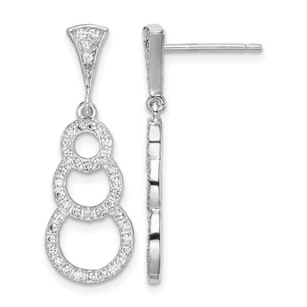 Sterling Silver Rhodium-plated CZ 3-Circles Dangle Post Earrings - Birthstone Company