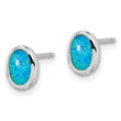 Sterling Silver RH-plated Polished Blue Created Opal Oval Stud Earrings - Birthstone Company