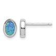 Sterling Silver RH-plated Polished Blue Created Opal Oval Stud Earrings - Birthstone Company