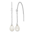 Sterling Silver Rhodium-plated 7-8mm White Teardrop Freshwater Cultured Pearl and CZ Threader Earrings - Birthstone Company