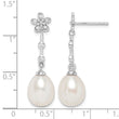 Sterling Silver Rhodium-plated 8-9mm White Rice Freshwater Cultured Pearl and CZ Flower Post Dangle Earrings - Birthstone Company