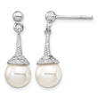 Sterling Silver Rhodium-plated CZ and Imitation Shell Pearl Dangle Earrings 24 in - Birthstone Company